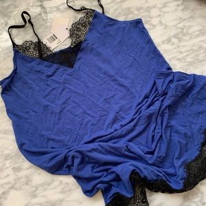 Blue Chemise Nightgown With Black Lace NWT